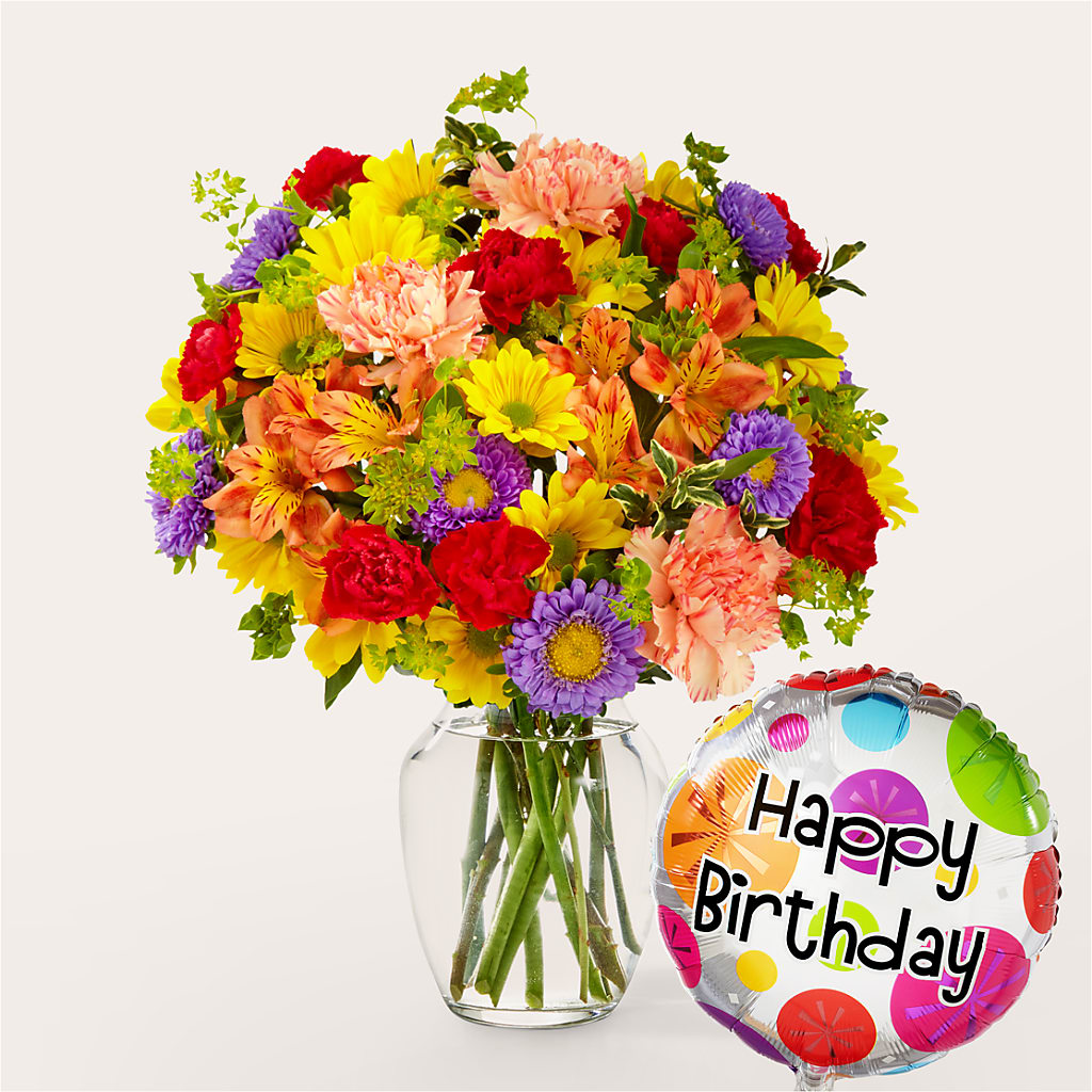 Kaleidoscope Bouquet with Birthday Balloon – Russ, Lincoln NE