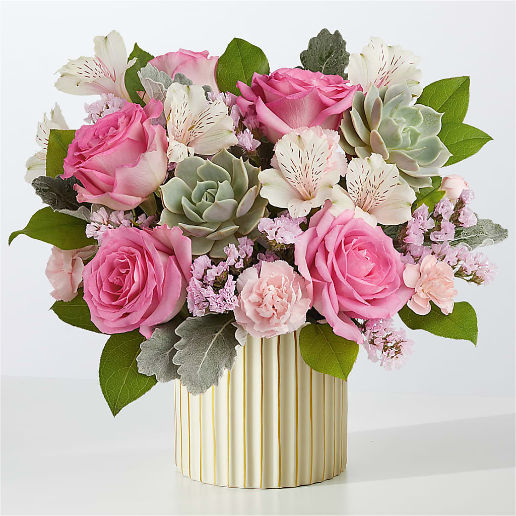 Dusty Rose Bouquet with Ivory Vase – Russ, Lincoln NE